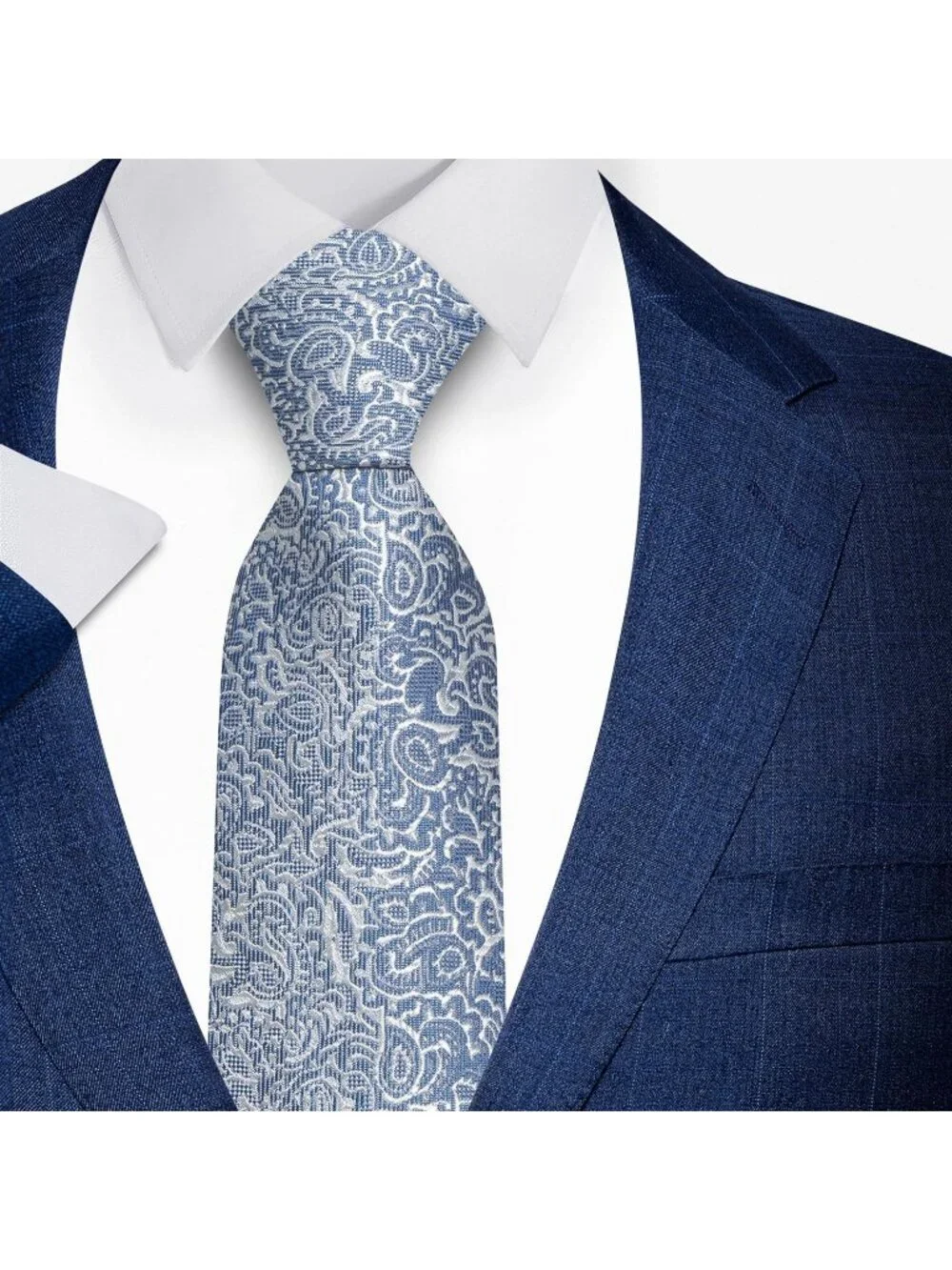 Men's Light Blue 100% Microfiber Paisley Jacquard Formal Necktie For Business